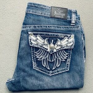 Love Indigo Women Bootcut Jeans Cotton Blend 12 Y2K Western Embellished Blue